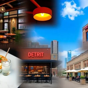 A lively restaurant scene showcasing diverse dining options in Detroit.