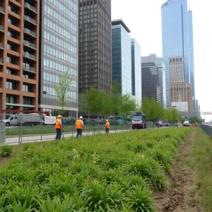 Concept image of the Joe Louis Greenway Trail under construction in Detroit