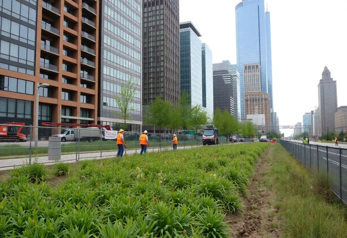 Concept image of the Joe Louis Greenway Trail under construction in Detroit