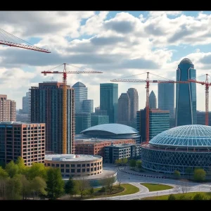 Aerial view of urban construction projects in Detroit