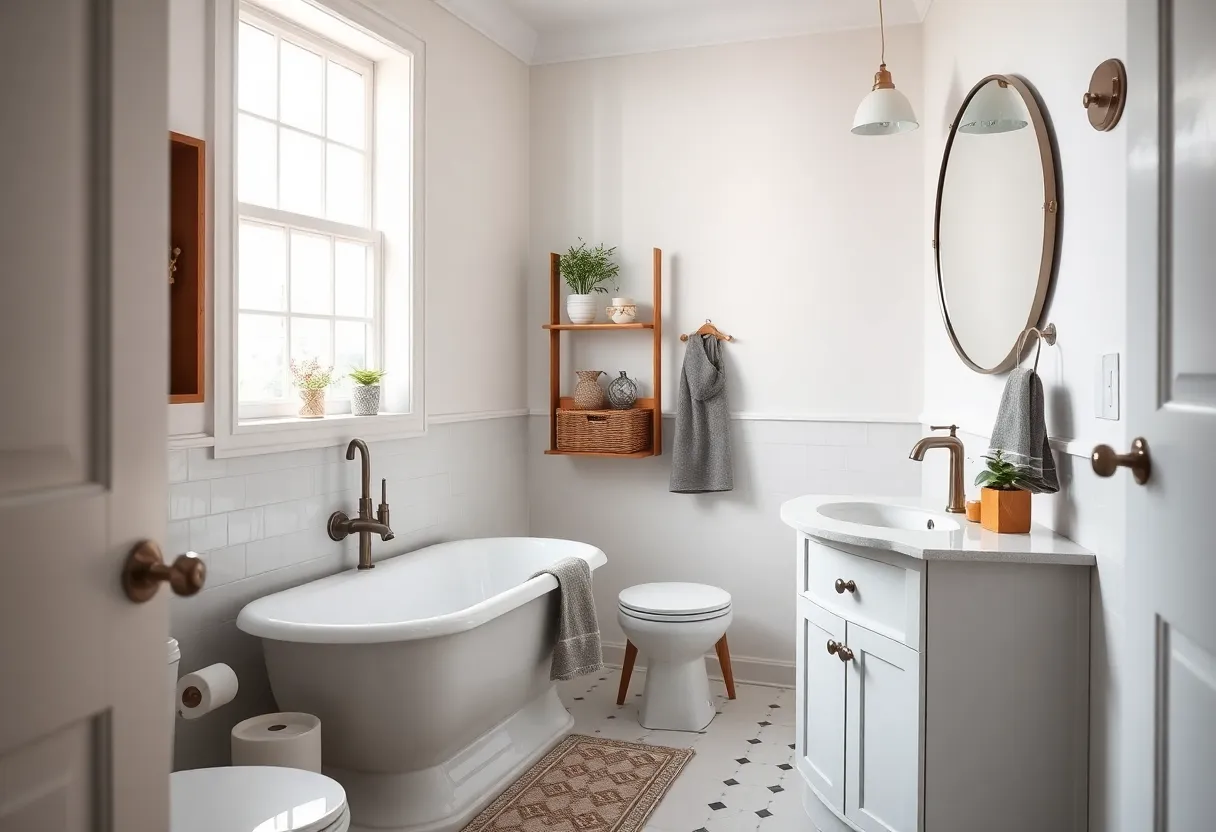 Renovated bathroom with modern fixtures and decor