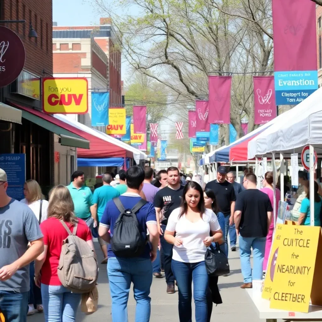 Evanston residents enjoying a local community event promoting local businesses.