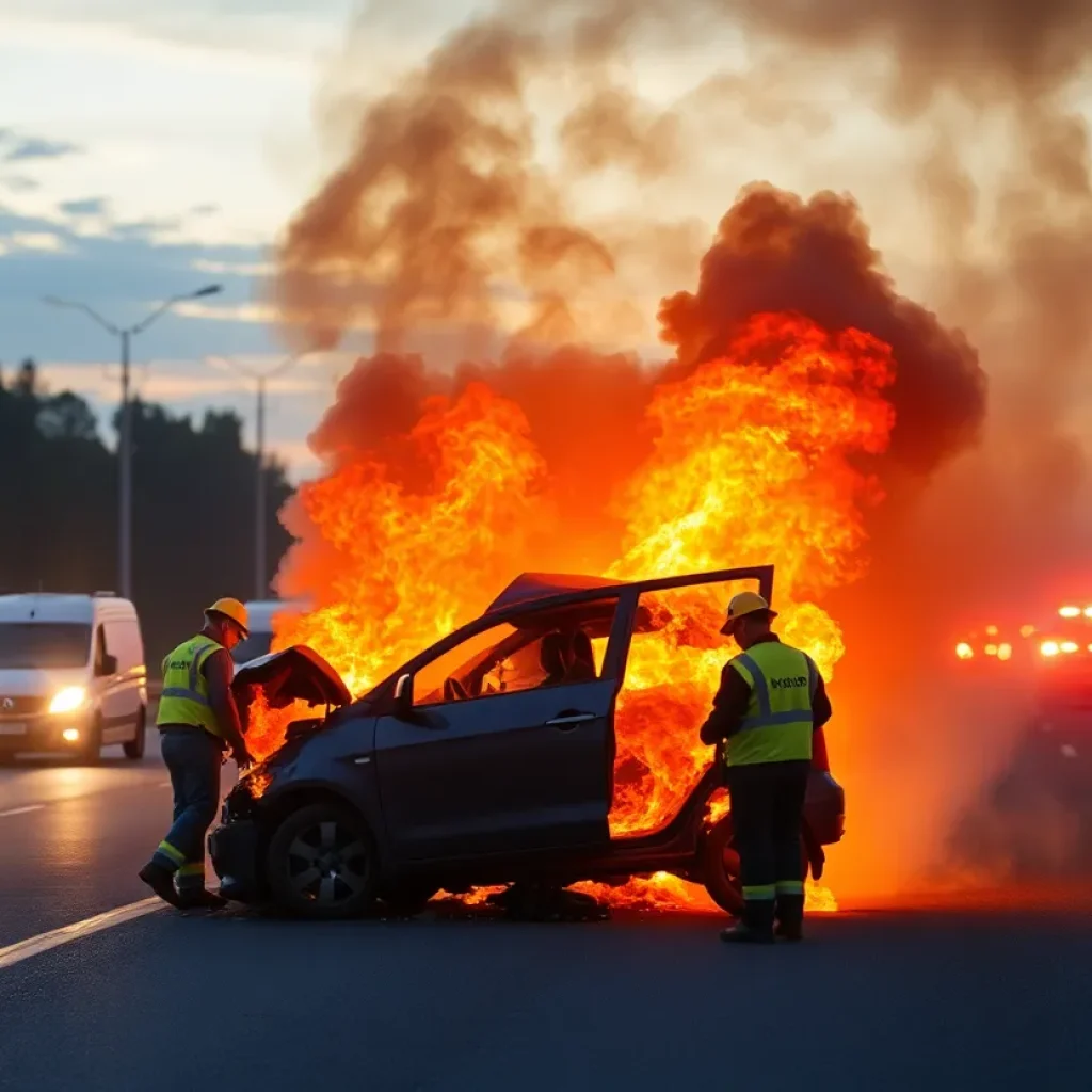 Fiery crash scene on Interstate 696 in Farmington Hills