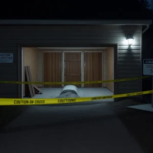 Scene of a construction site with police presence at a vacant home