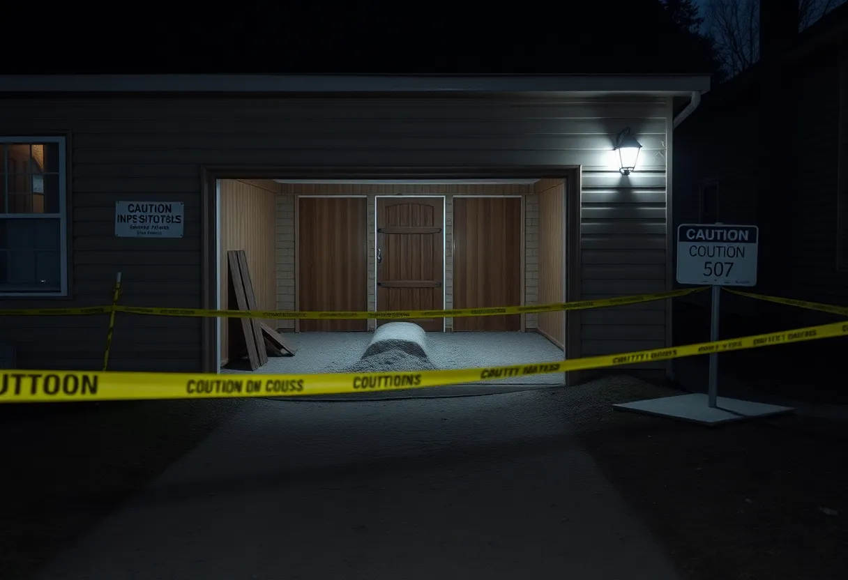 Scene of a construction site with police presence at a vacant home