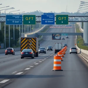 Heavy machinery on Eastbound I-696 under construction