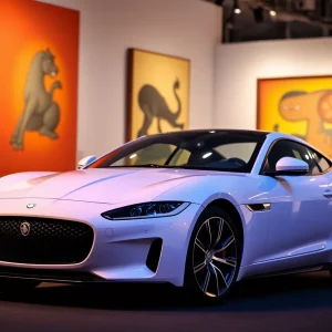 Jaguar car at Miami Art Week with colorful art installation