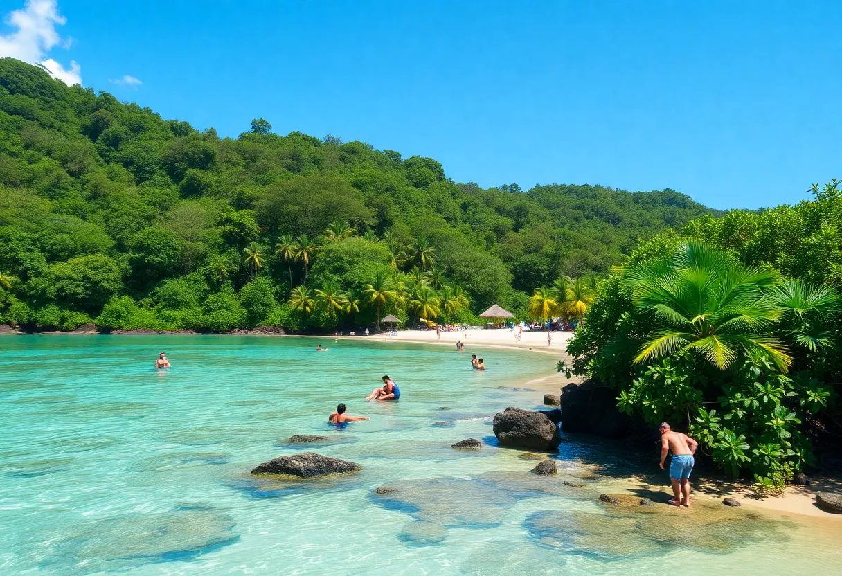 Beautiful beach in Jamaica with clear waters and palm trees