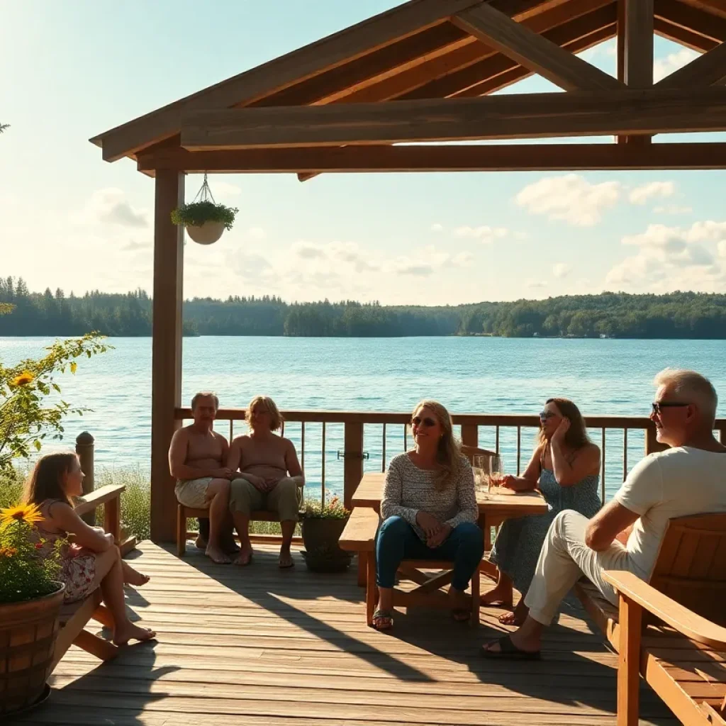 A picturesque lakeside scene where families come together to celebrate life and legacy.