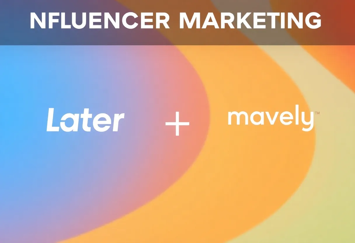 Collage featuring Later and Mavely logos representing their acquisition and influencer marketing.