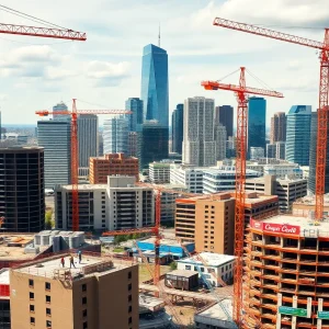 Construction activities in Metro Detroit showing the Gordie Howe International Bridge and urban park development.