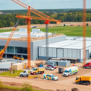 Construction site of an electric vehicle battery plant in Michigan