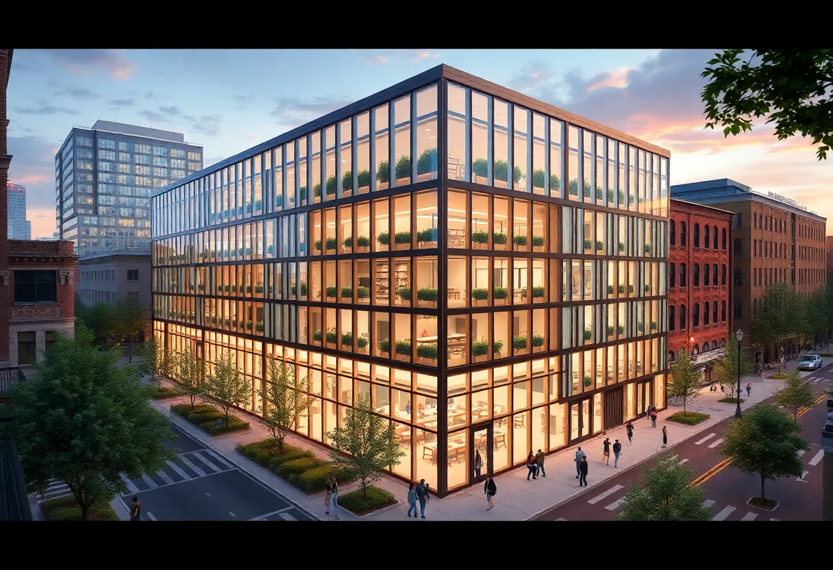 Architectural rendering of Michigan Innovation Headquarters in Detroit