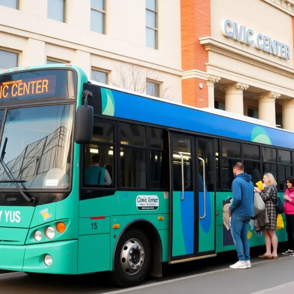 Residents boarding a People’s Express bus at Novi Civic Center