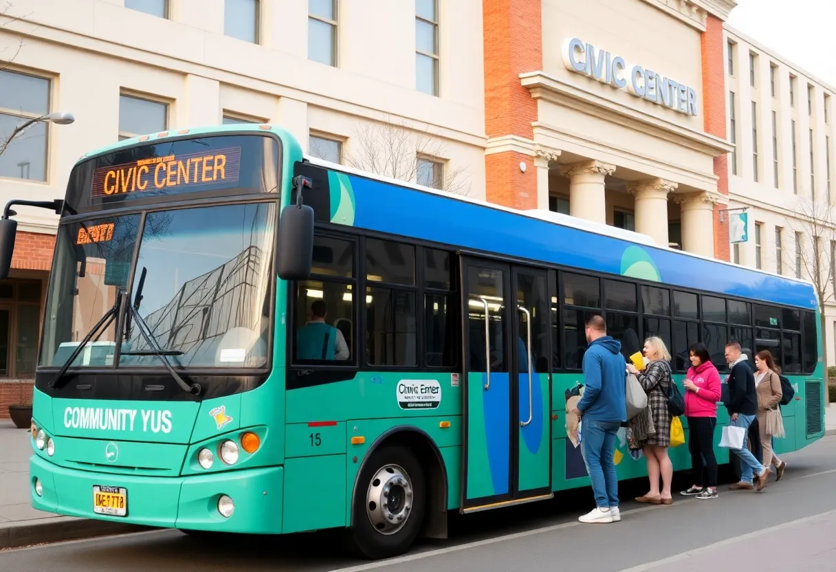 Residents boarding a People’s Express bus at Novi Civic Center