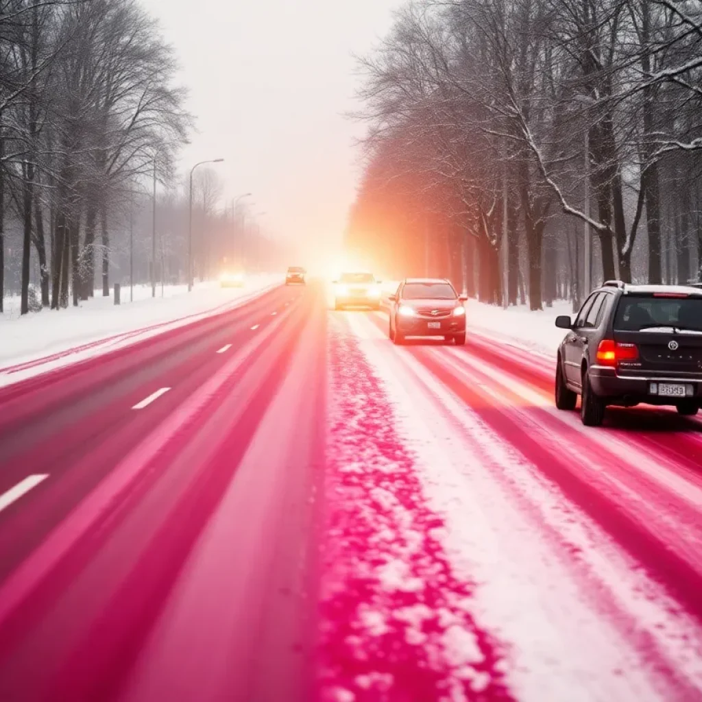 Winter roads treated with beet juice in Novi, Michigan