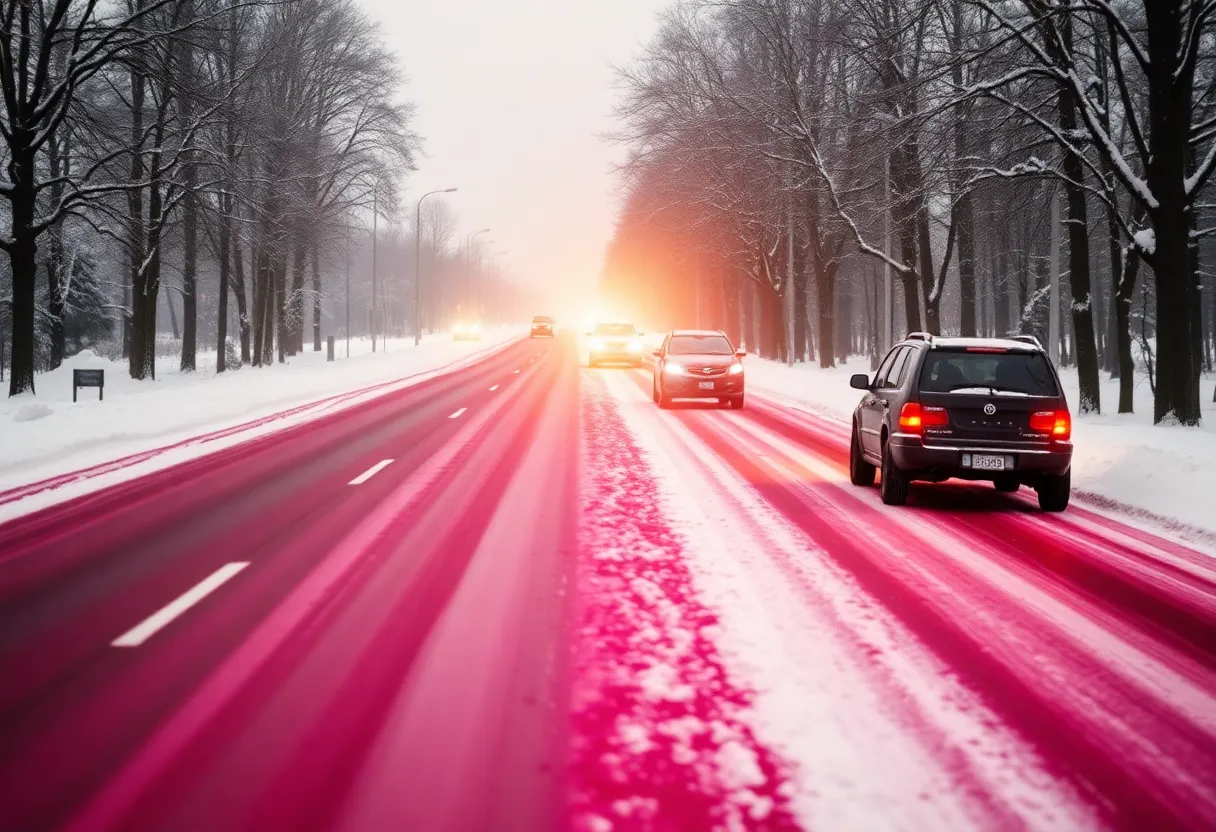 Winter roads treated with beet juice in Novi, Michigan