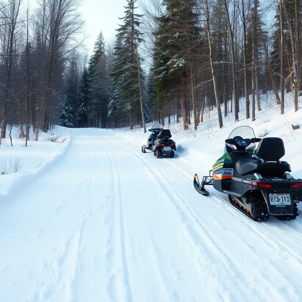 Scenic snowmobiling trail in Novi, Michigan