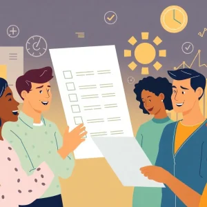 Illustration depicting people participating in a survey to gather data.