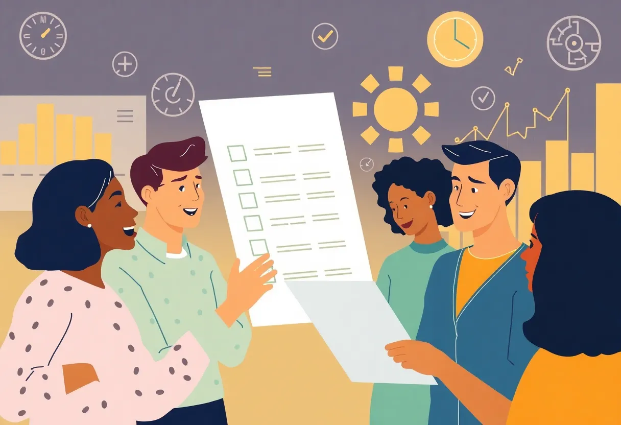 Illustration depicting people participating in a survey to gather data.