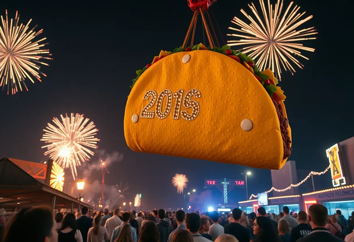 Giant taco drop at midnight in Tucson, Arizona