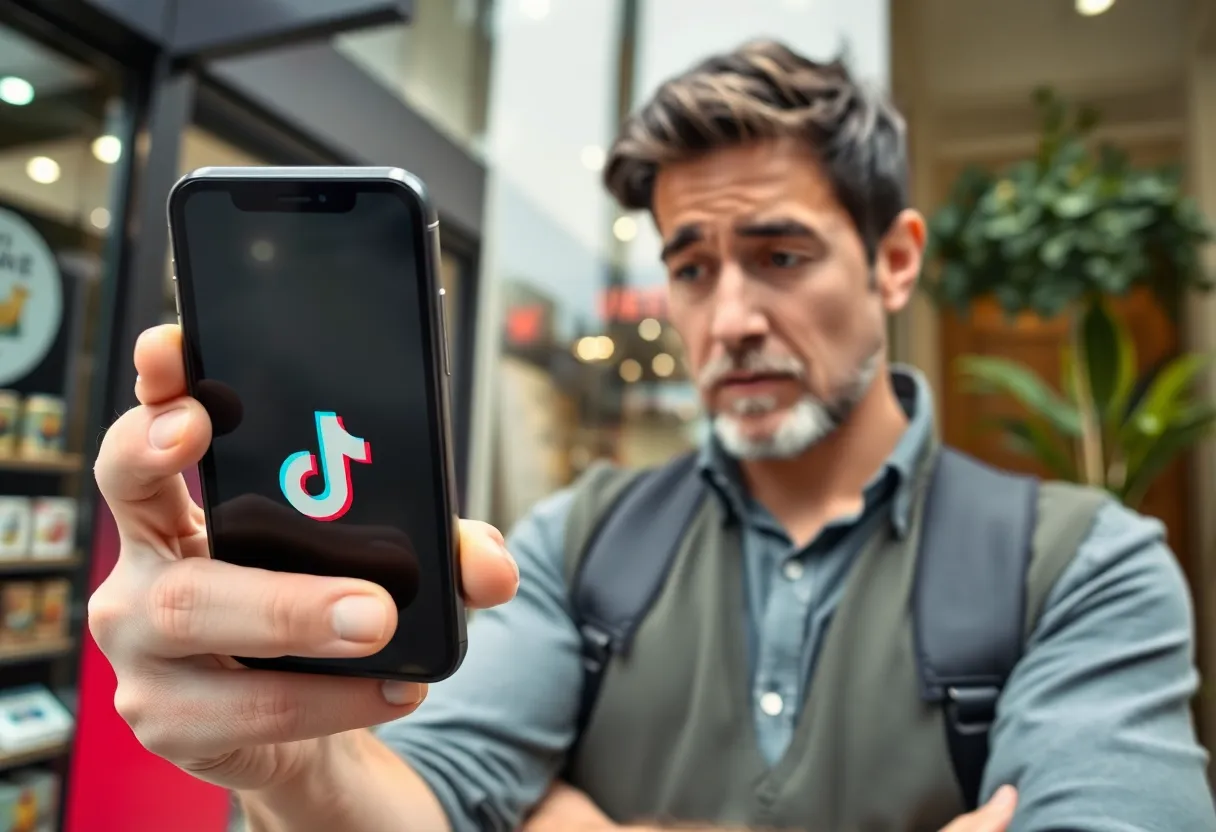 Small business owner concerned about TikTok ban with shop in background