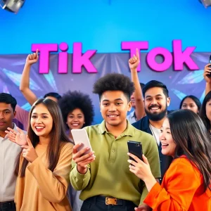 Vibrant TikTok influencer marketing scene with diverse influencers