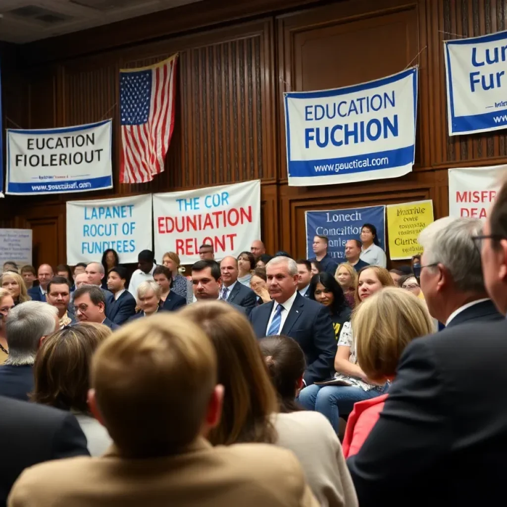 Democratic lawmakers at a press conference about education funding in Michigan