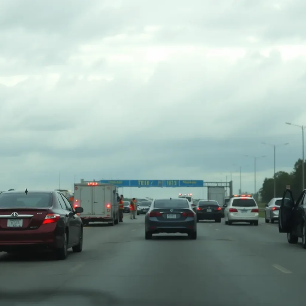 Emergency responders at a multi-vehicle crash on I-75 in Detroit.