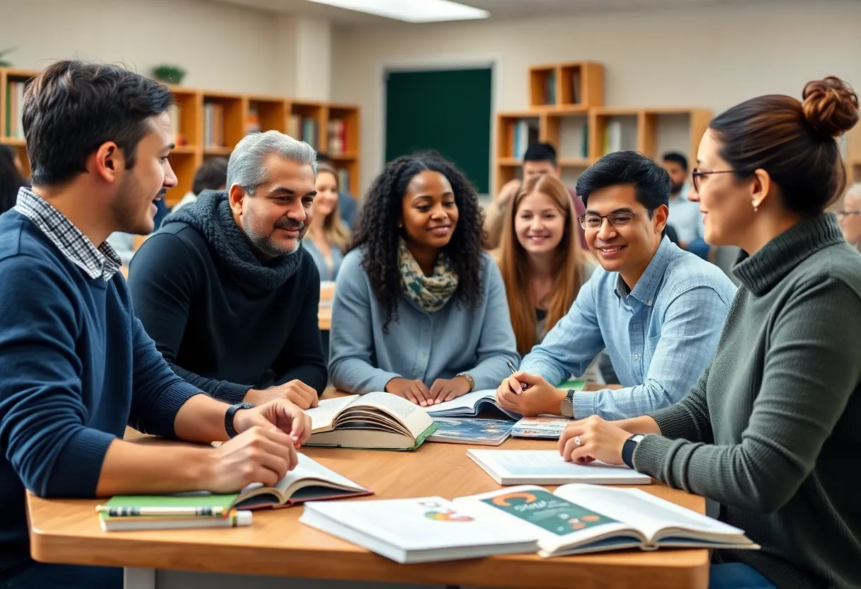 Adult learners in classroom participating in educational programs.