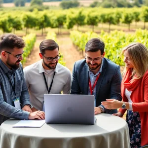 Marketing professionals discussing data strategies for law firms at a conference.