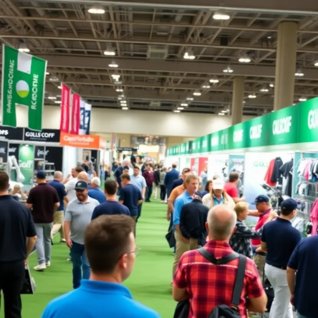 Crowd at Michigan Golf Show exploring vendor booths