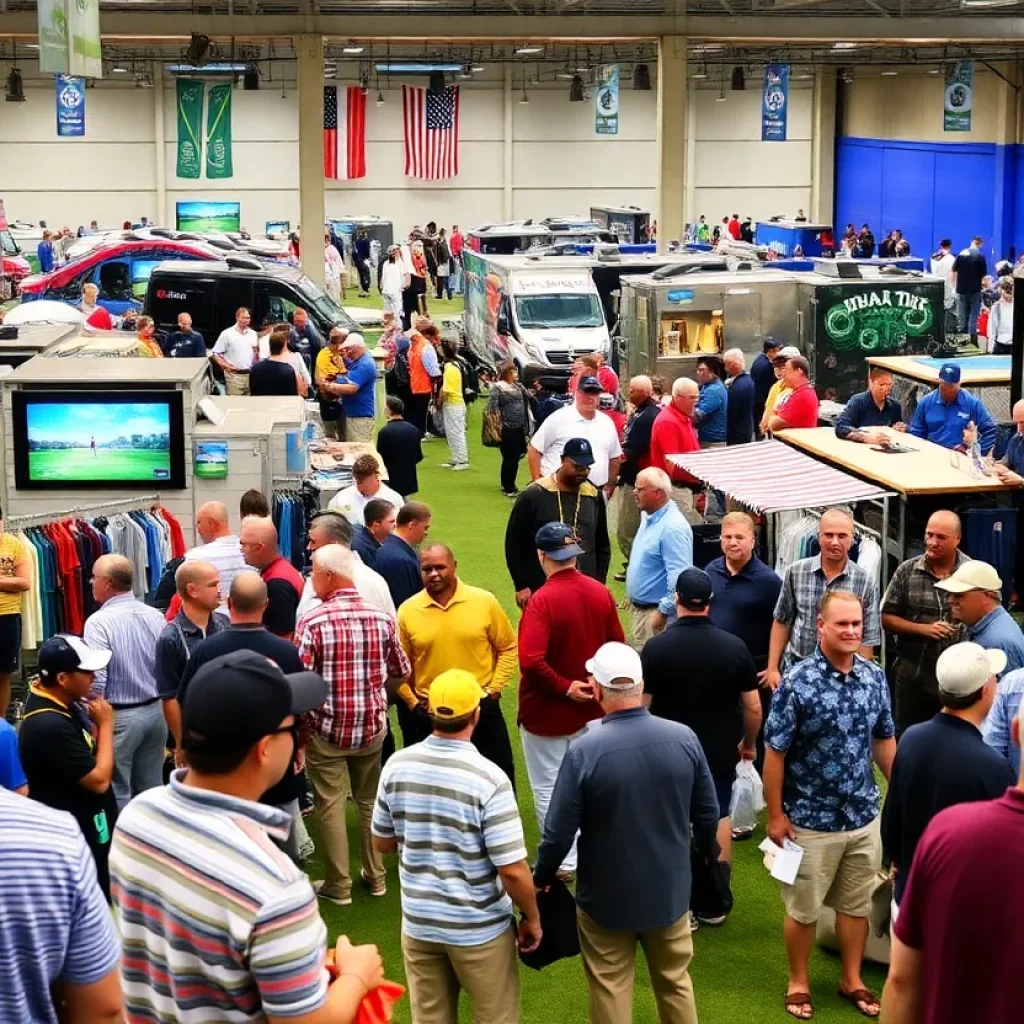 Attendees enjoying the Michigan Golf Show in Novi with vendors and food trucks