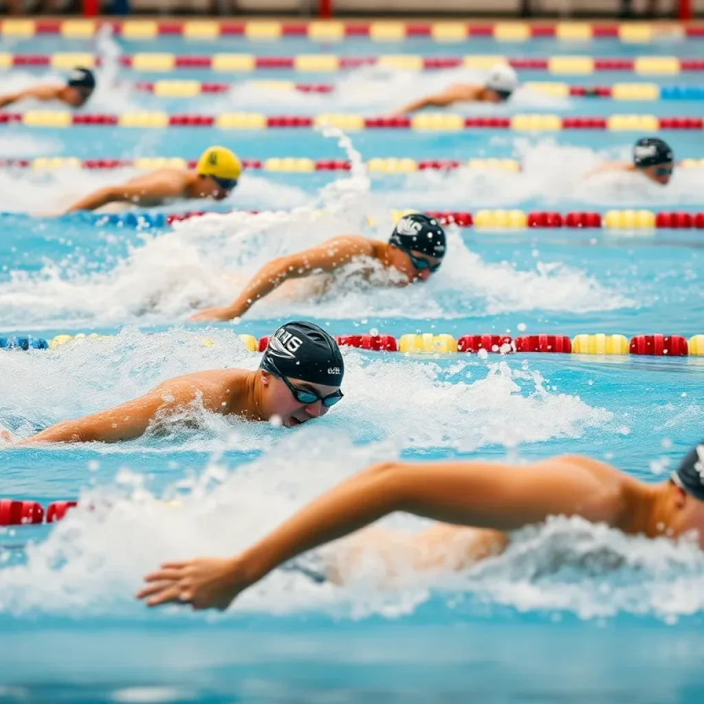 Swimmer racing in a pool, capturing the speed and intensity of competitive swimming.