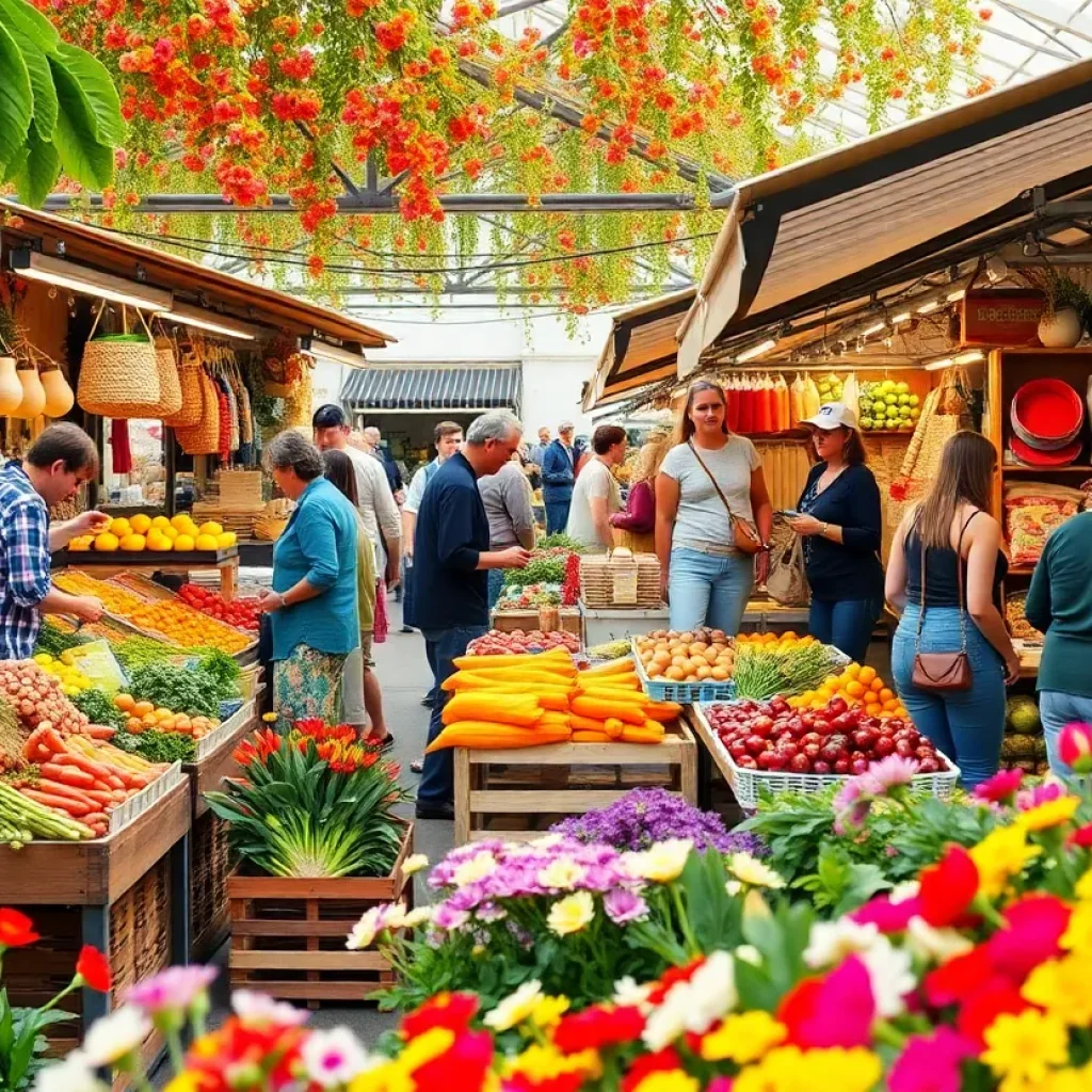 A farmers market in Michigan showcasing fresh produce and handmade crafts.